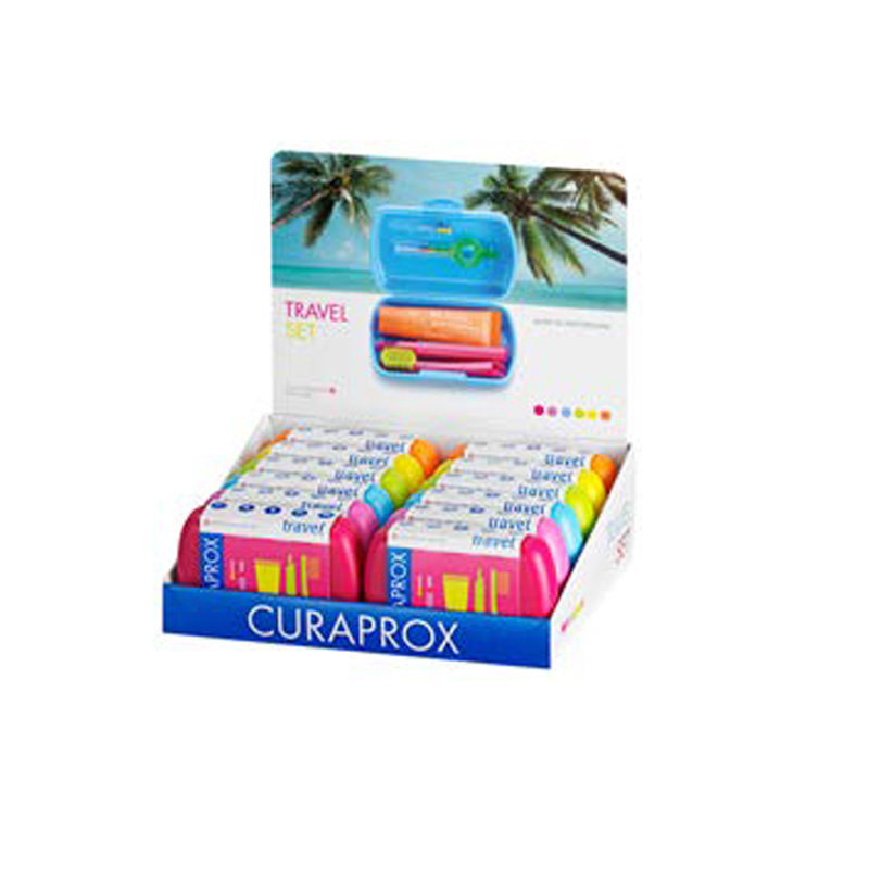 Curaprox комплект Компактен комплект за път в кутия CURAPROX Be You- сгъваема четка за зъби, паста за зъби, 2 интердентални четки - 12 броя в дисплей    