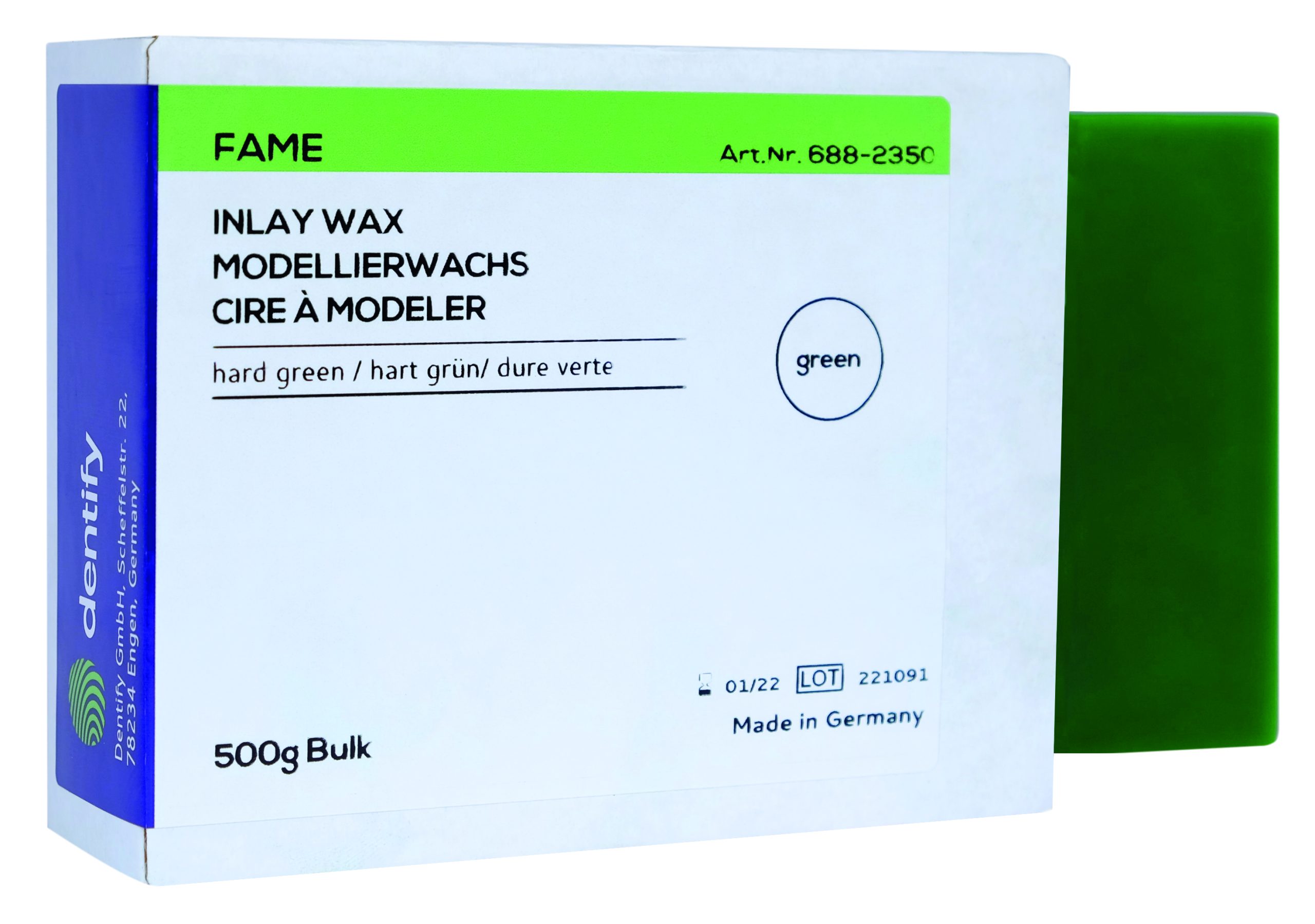 Dentify восък FAME Inlay wax цвят: hard green  500g