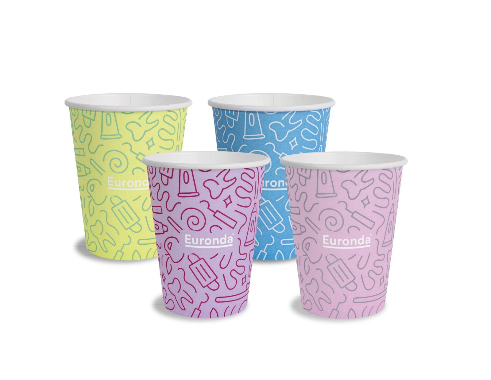 Euronda чашки Monoart Graffiti 200ml, картонени, розови  50 бр.