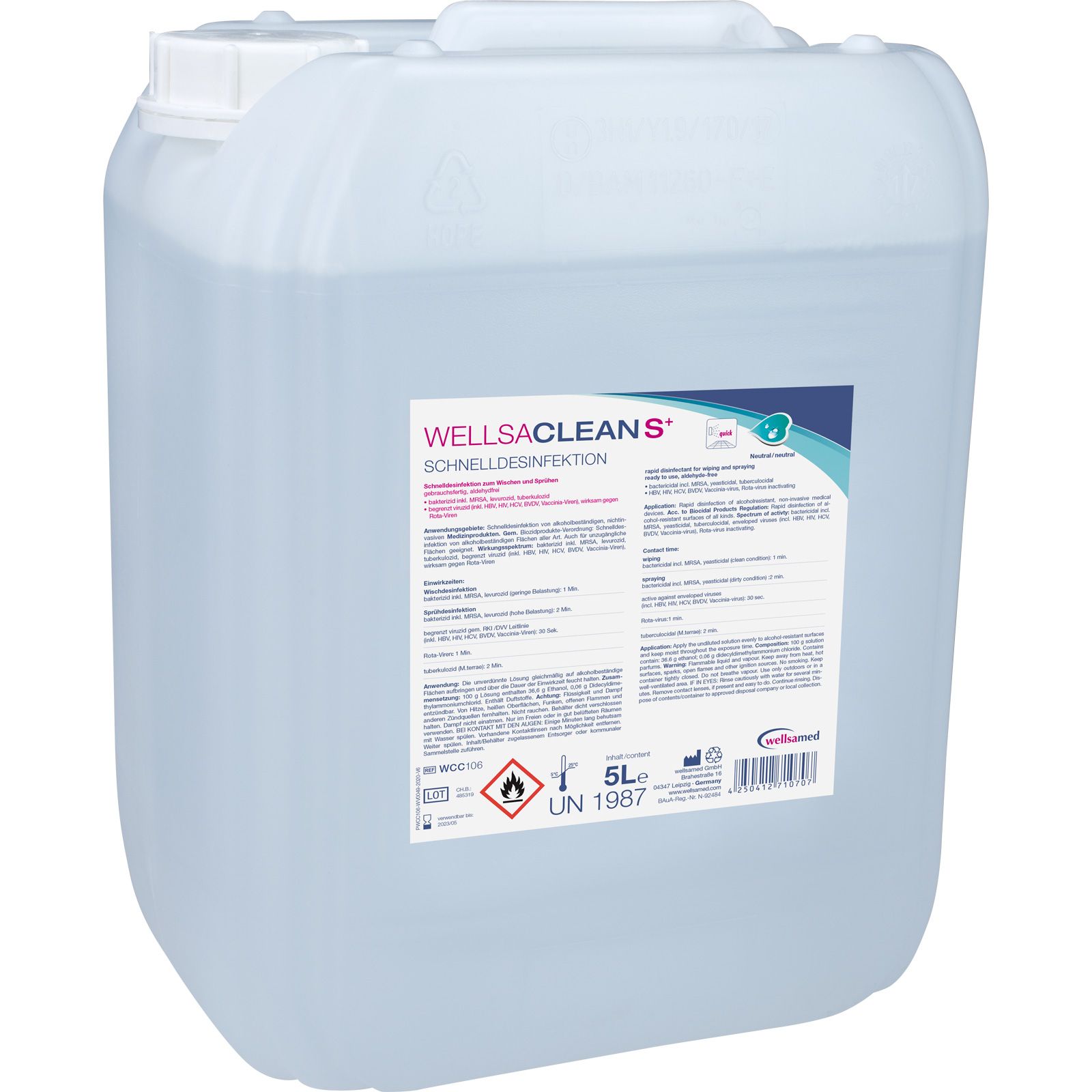 Wellsamed дезинфектант Wellsaclean  за бърза дезинфекция неутрал 5 l