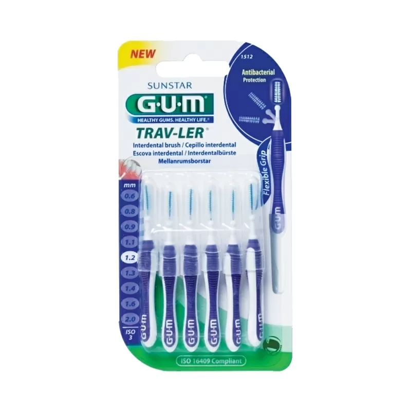Gum Интердентални четки за зъби прави, лилави 1.2 mm, 6 бр. блистер