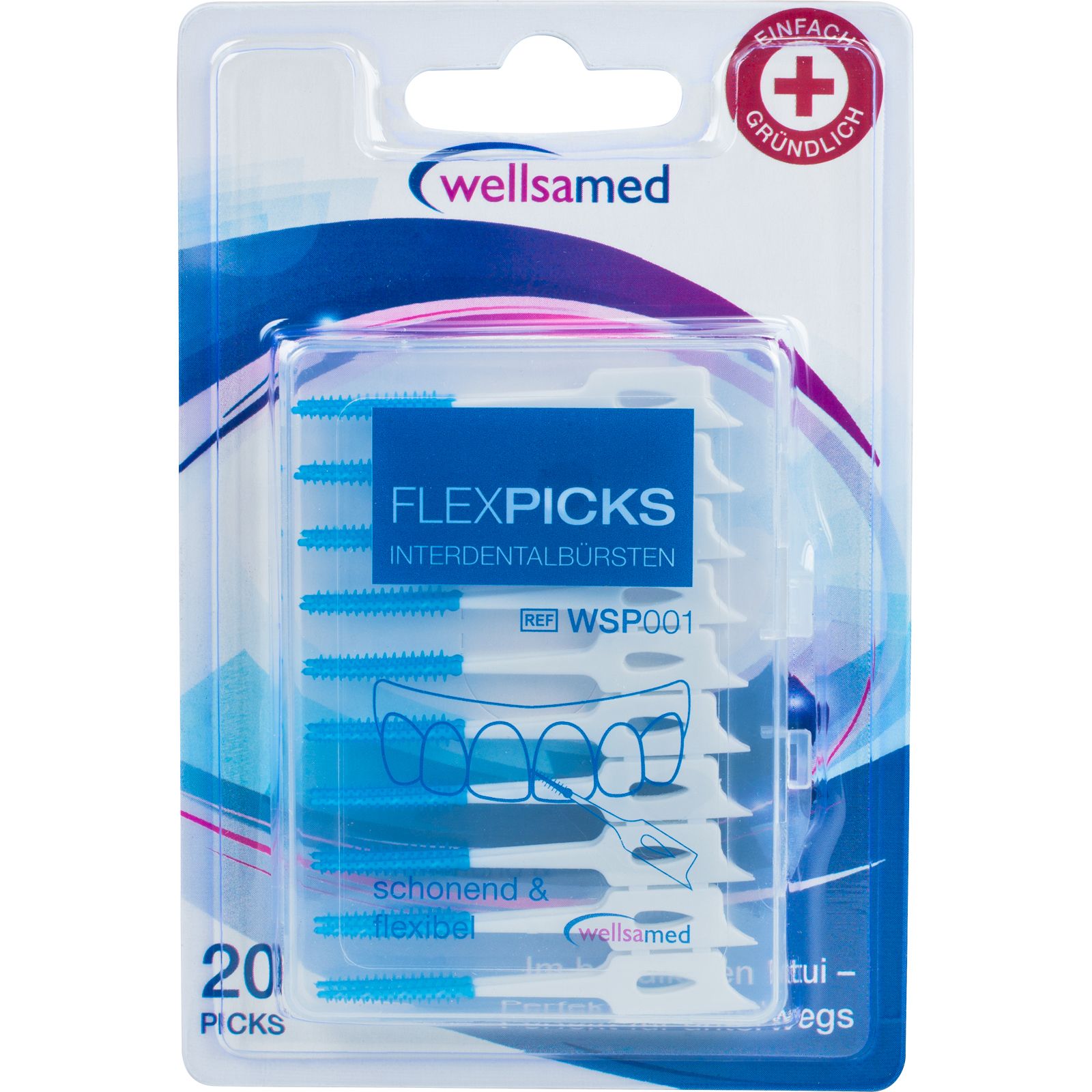 Wellsamed Клечки за зъби FlexPicks, интердентални, 20 бр. блистер