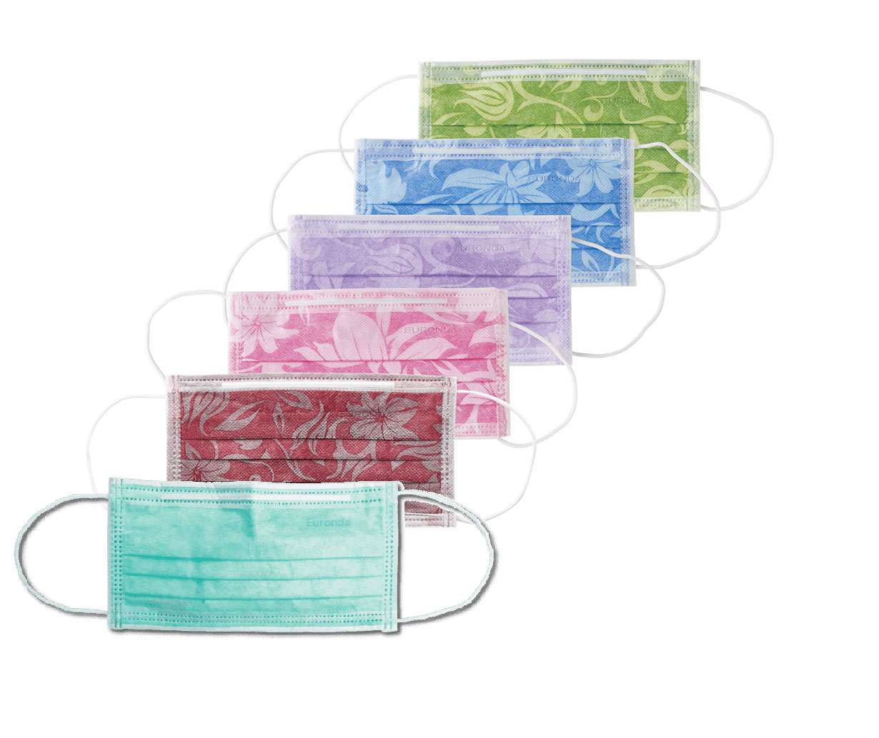 Euronda маска 3-слойна предпазна светлосиня с цветни мотиви  50 бр.