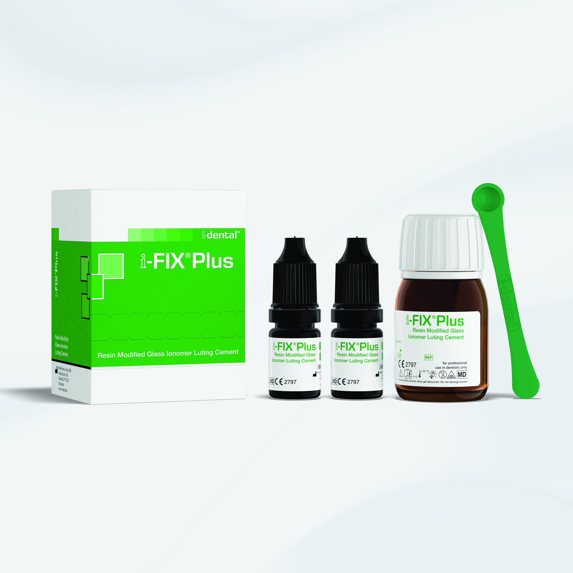 I-DENTAL гласйономерен цимент i-FIX Plus 20g прах, 13g течност