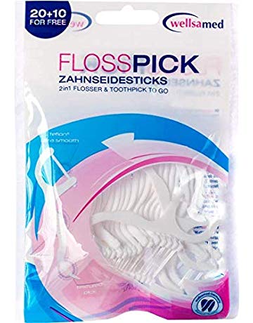 Wellsamed Конец за зъби Floss Pick с клечка 20+10 бр.